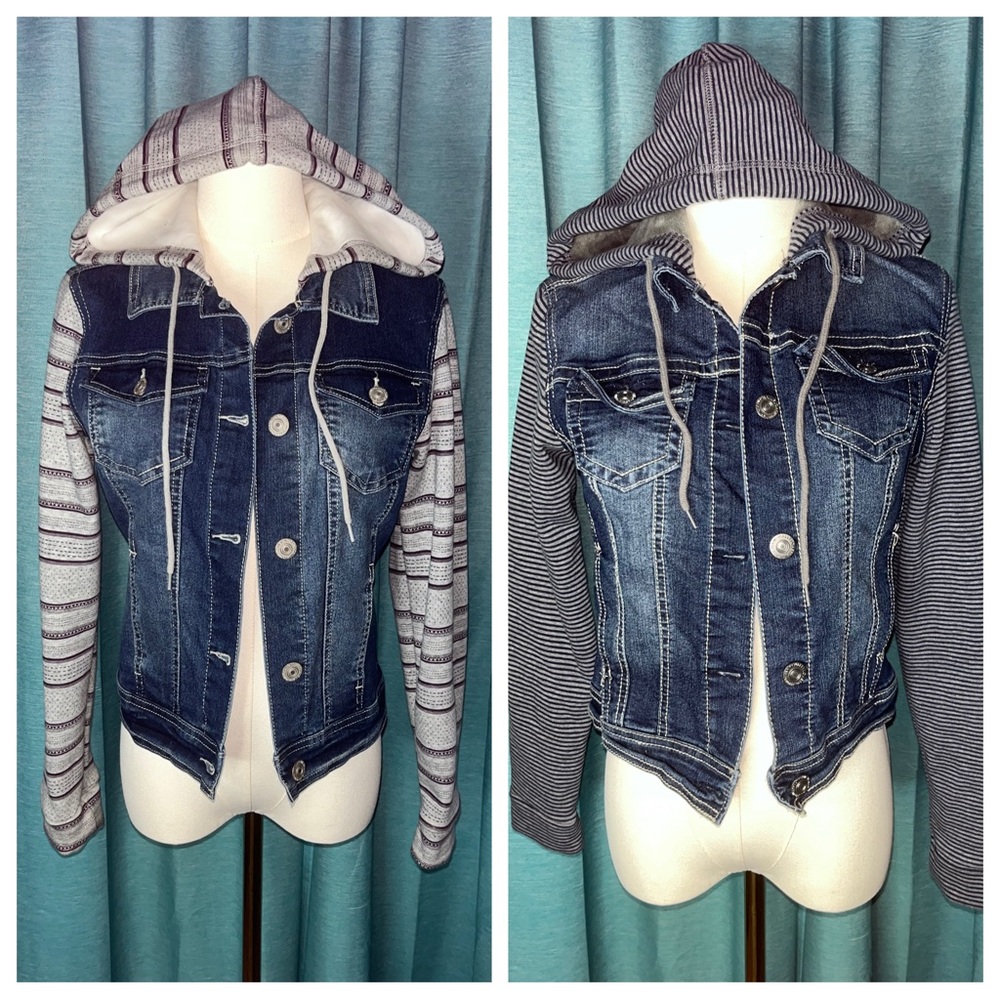 2-Wallflower Hooded Jean Jacket with Built in Sweater Small